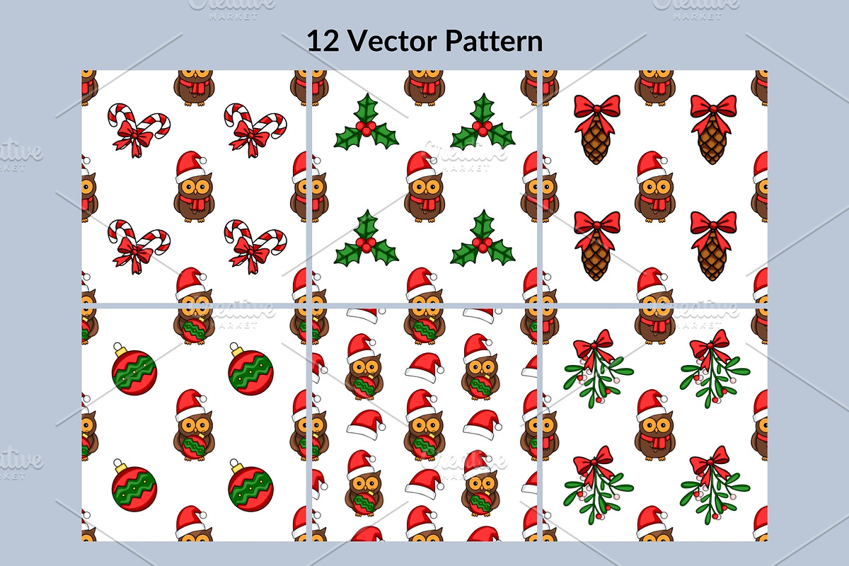 Christmas Owl: Patterns & Clipart, a Seasonal Illustration by Elatedowl (Photo 3 of 16)