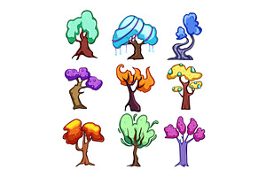 Fantasy trees collection vibrant, an Illustration by pikepicture