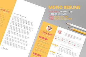 Mono Resume CV + FREE Business Card