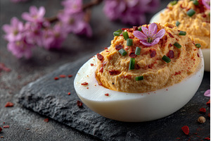 The combination of eggs stuffed with, a Food & Drink Photo by ZinetroN