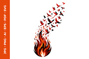 Fire flame transforms into birds, a Decorative Illustration by nandinigraphics (Thumbnail 1 of 3)
