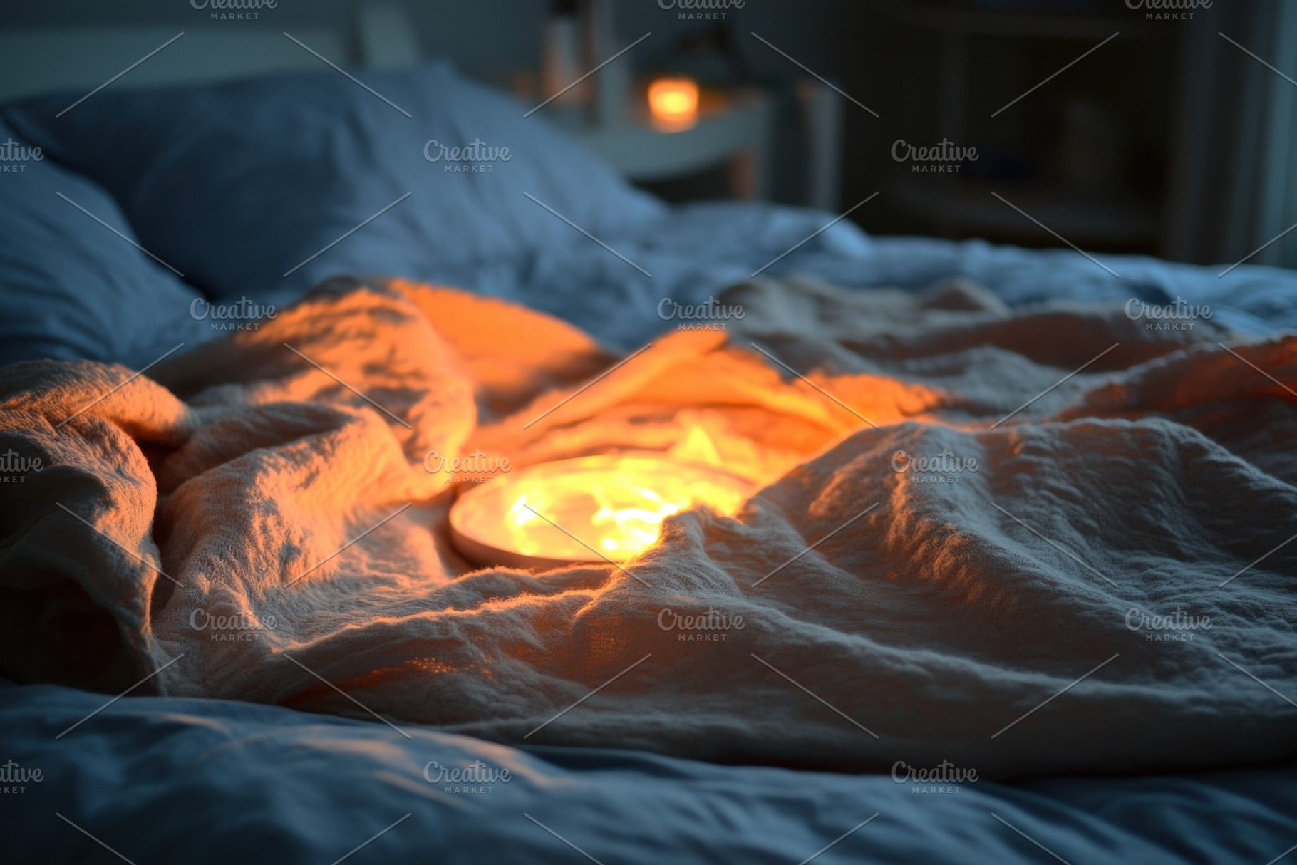 Soft fire glow illuminates cozy blan, a Photo by Iftikhar Alam