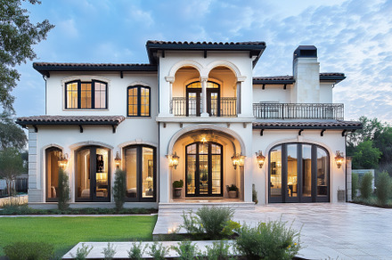 A luxurious modern home with a Mediterranean Italianate house style, featuring, an Architecture Photo by Textures & Backgrounds