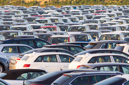 New cars for sale in a parking