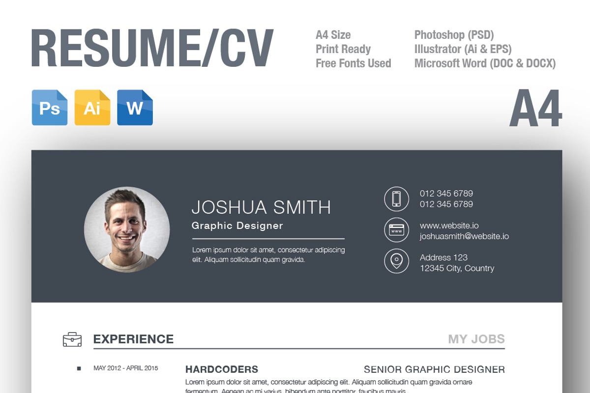 Resume & CV Template AI | PSD | DOCX, a Resume Template by Infographic Template Shop (Photo 4 of 4)