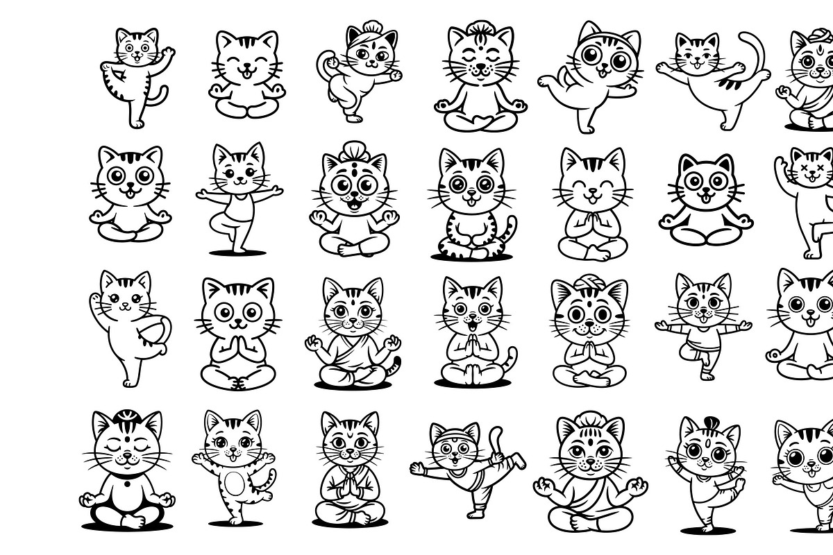 Zen Meditating Cats: Cartoon Doodle, an Object Graphic by SketchArtStudio (Photo 3 of 3)