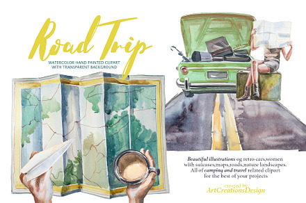 Watercolor Road Trip Clipart Set