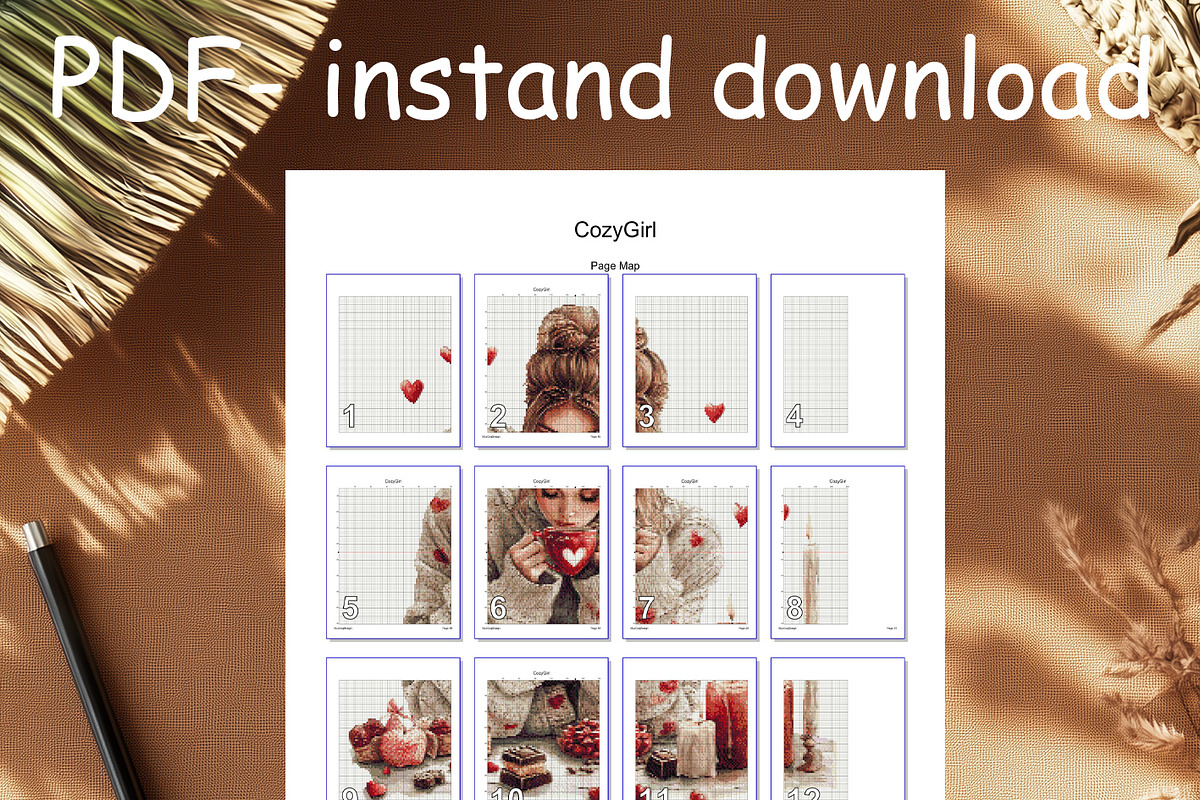 Girl with Coffee Cross Stitch PDF, a Templates & Theme by LeCoqDesign (Photo 4 of 6)