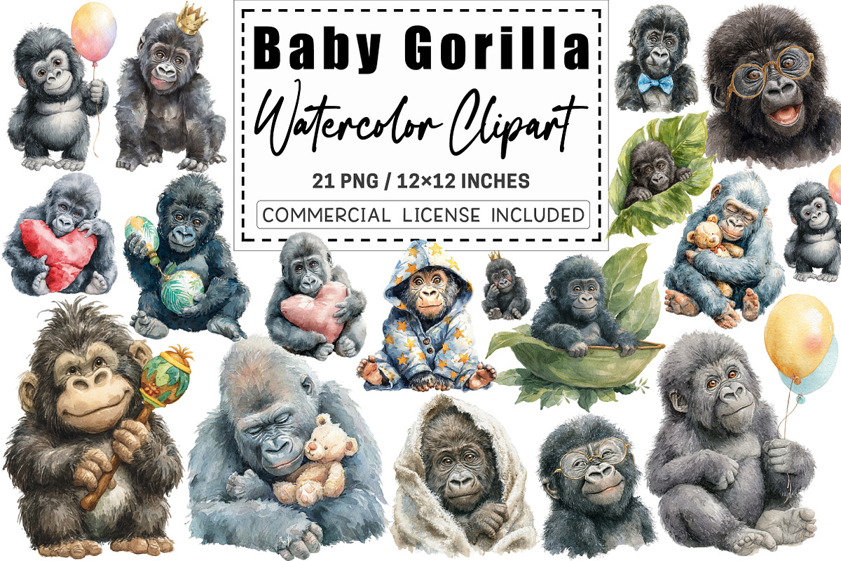 Baby Gorilla Clipart., a Graphic by CitraGraphics (Photo 1 of 4)