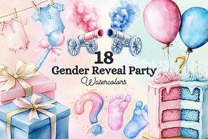 18 Gender Reveal Watercolor Elements
