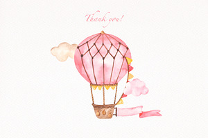 Hot Air Balloon Pink Watercolor