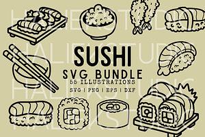 55 Sushi Doodles SVG Illustrations
