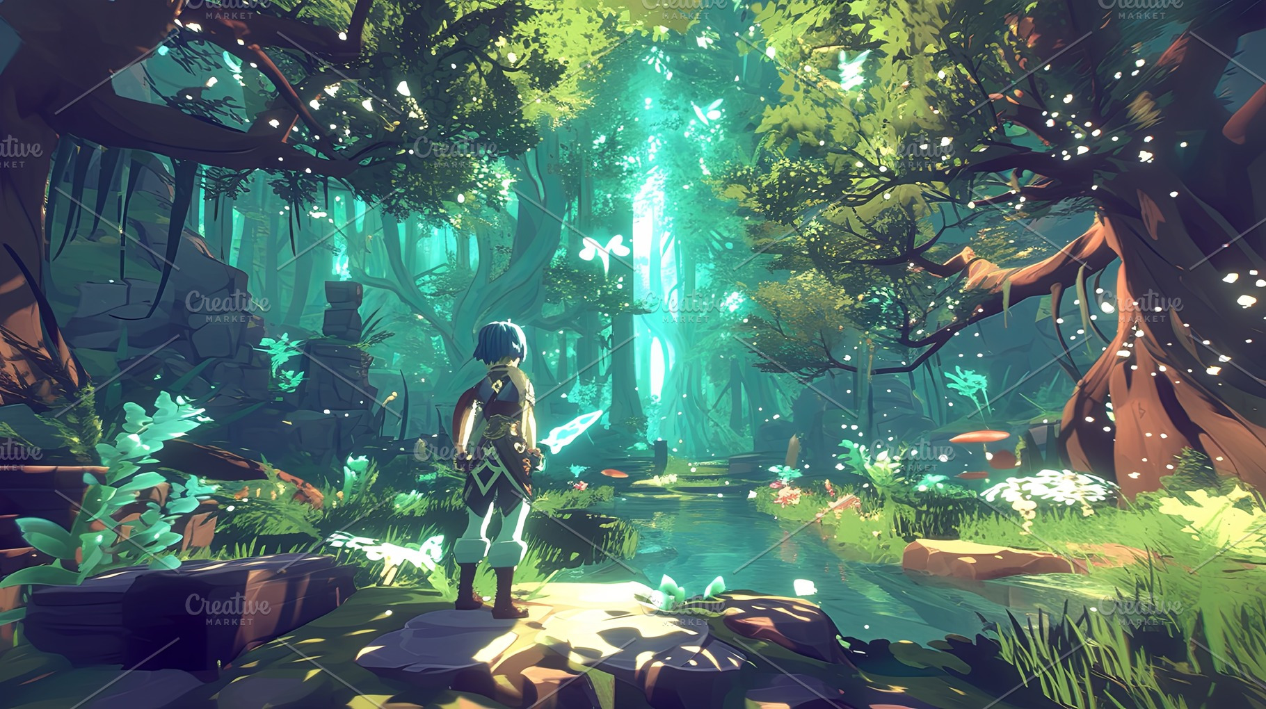 Exploring a magical forest with glowing lights and fantasy atmosphere, a Photo by AS photostudio