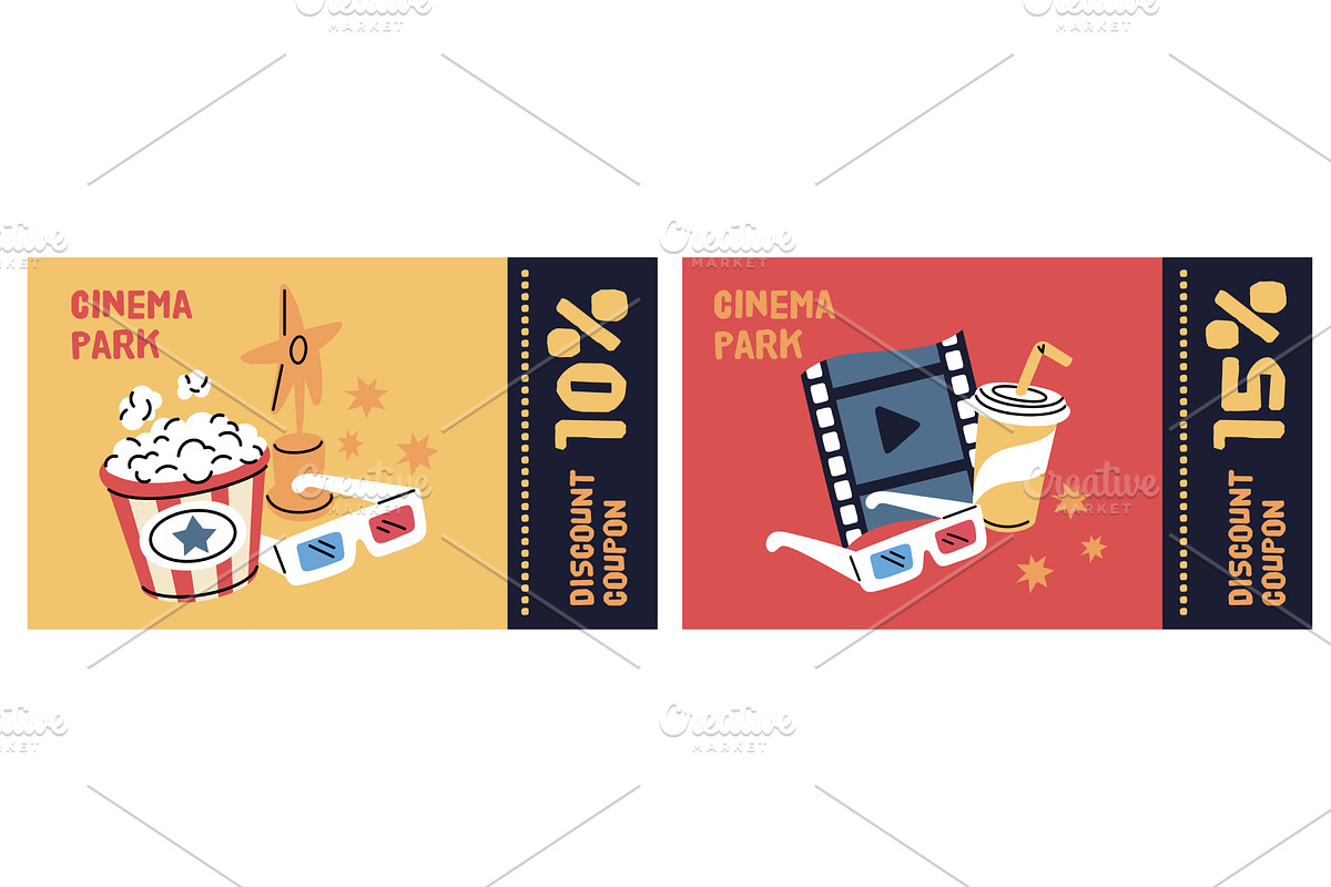 Cinema tickets design. Movie coupons, an Object Illustration by YummyBuum