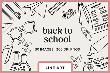 Back to School Line Drawings, an Illustration by TheClipAtelier