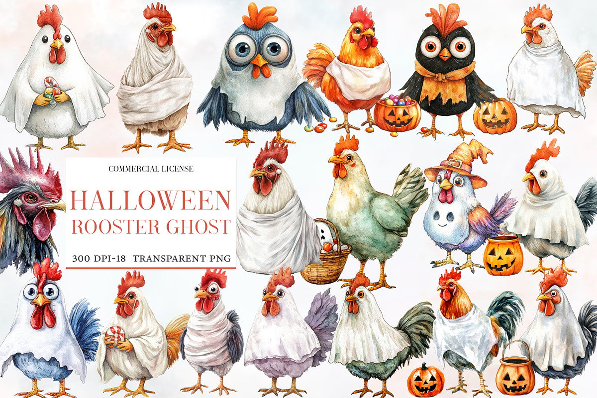 Halloween Rooster Ghost Clipart, an Illustration by Designworld (Photo 1 of 5)