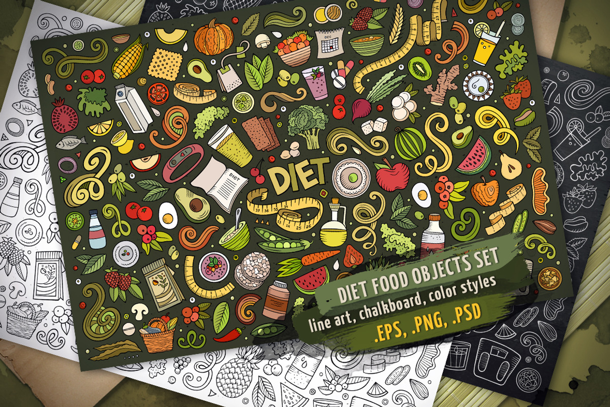 Diet Food Objects & Elements Set, an Object Graphic by BALABOLKA (Photo 1 of 4)