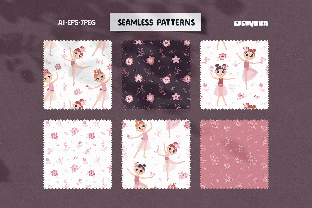 Cute Ballerina Clipart, Patterns, a Person Illustration by Ejevyaka (Photo 5 of 11)