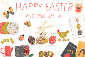Happy Boho Easter spring clipart
