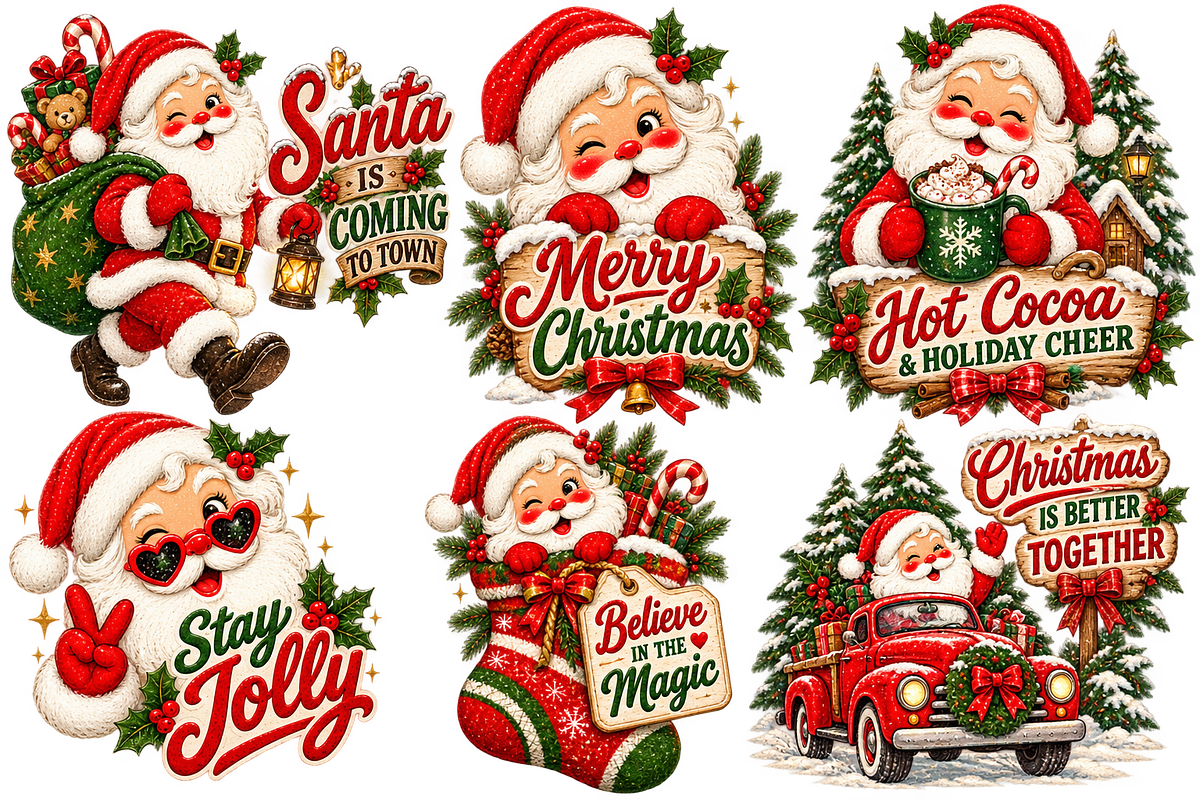 Santa Christmas PNG Bundle 12 pics, a Decorative Illustration by ElDesignState (Photo 2 of 15)