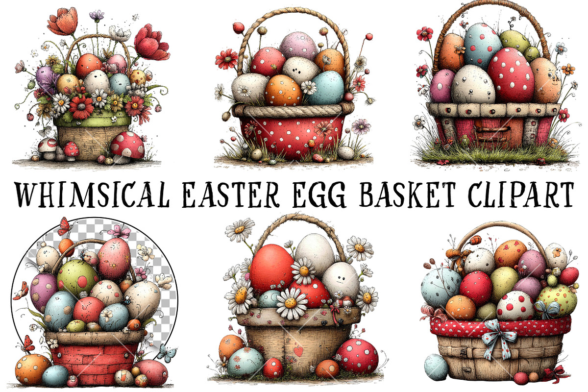 Whimsical Easter Egg Basket Clipart, an Illustration by OK Design (Photo 3 of 6)