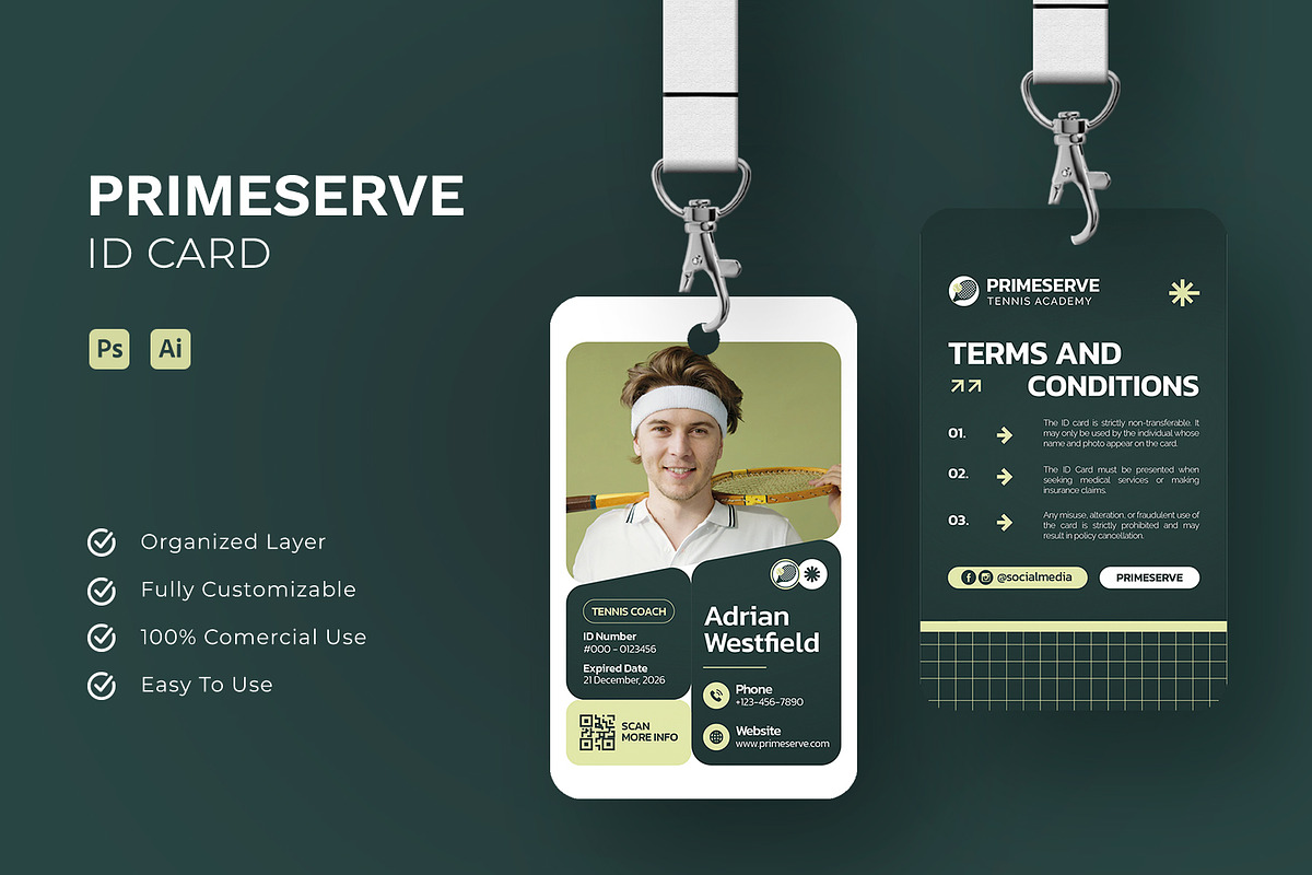PrimeServe Tennis - ID Card, a Card Template by Esensifiksi.studio (Photo 1 of 3)
