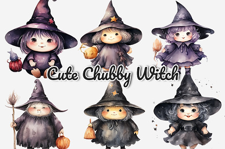 Cute Chubby Witch Watercolor