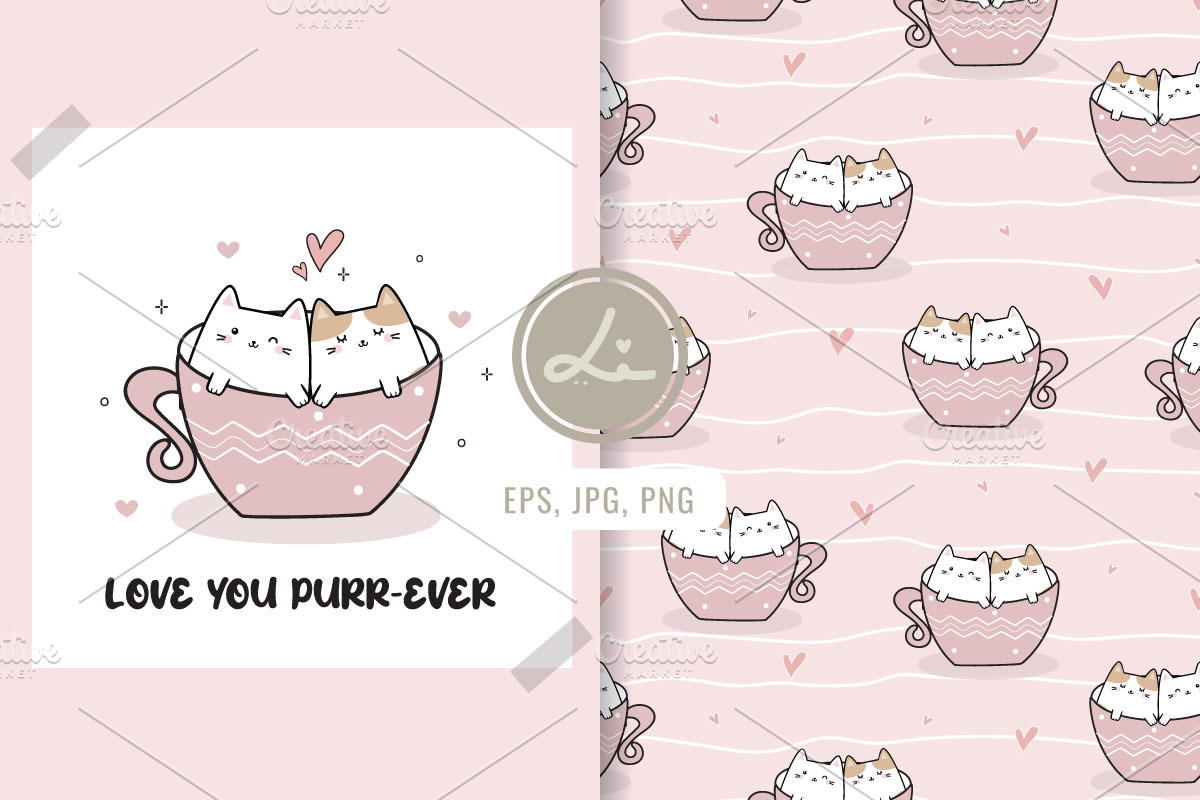 Cute cats seamless pattern, a Pattern Graphic by lindoet23 (Photo 1 of 3)