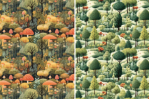 Green Forest Seamless Patterns Set