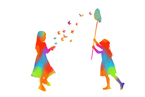 Children colored silhouettes. Little, an Illustration by Nenahliadava Design