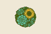 3 Sunflower Garden Illustrations, a Branding & Logo Template by MerdeneDesignStudio (Thumbnail 2 of 3)