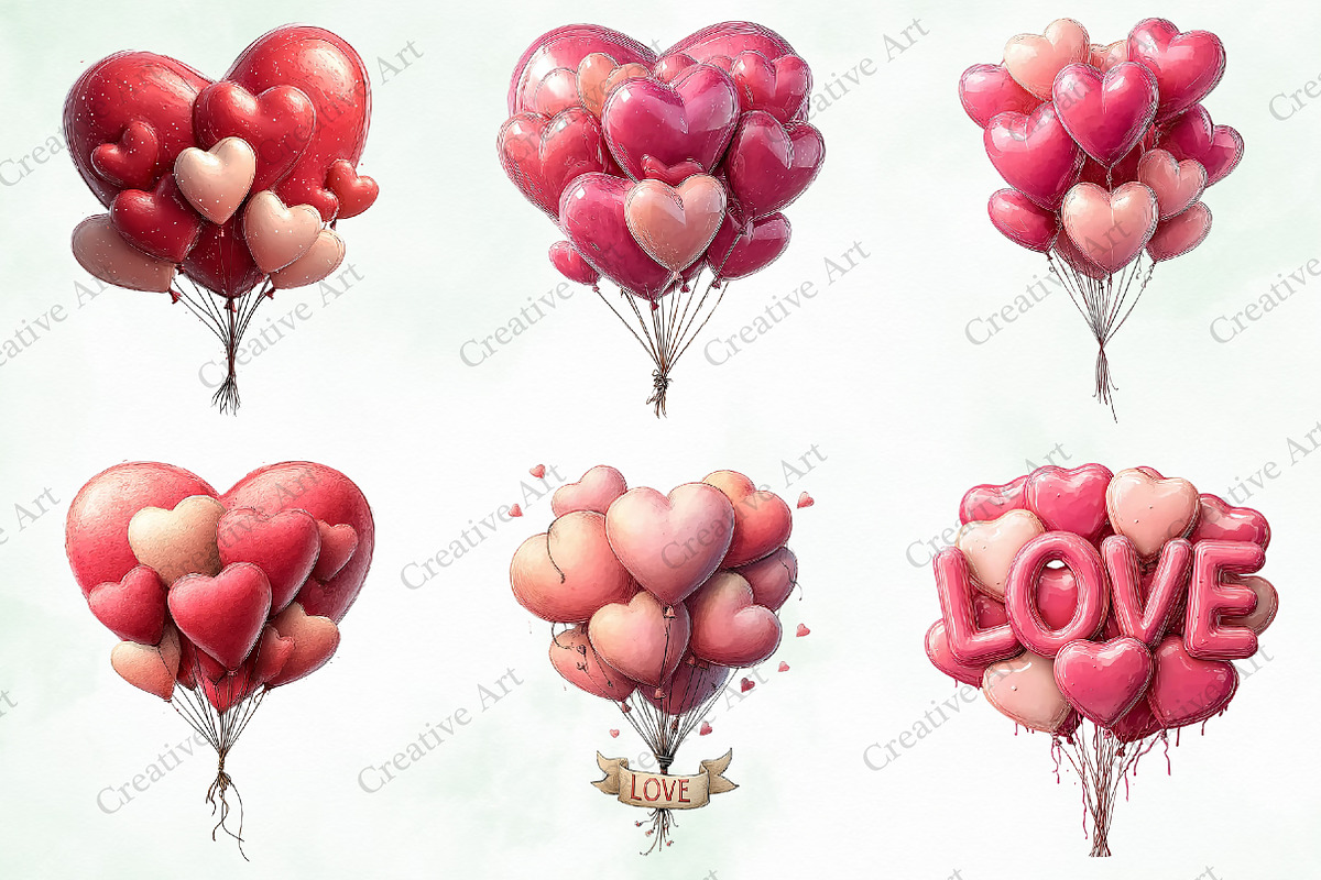 Watercolor Valentine Balloons Bundle, an Illustration by Creative Art (Photo 3 of 10)