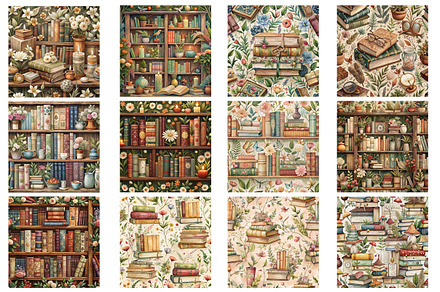 Cottagecore Library Seamless Pattern