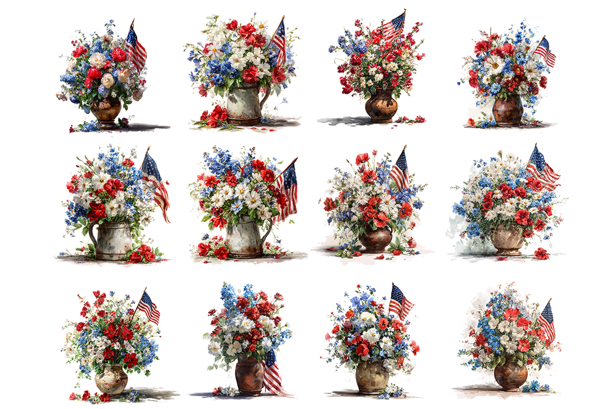 Independence Day Flower Clipart, a Decorative Illustration by stickermadness (Photo 2 of 4)