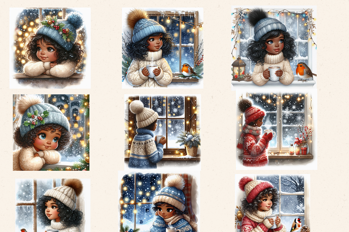 WHIMSICAL WINDOWSILL GIRL CLIPART, a Person Illustration by Daring Digies (Photo 2 of 7)