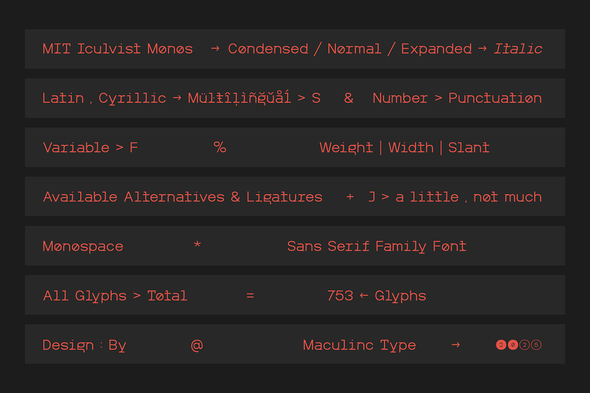 MIT Iculvist Monos Expanded, a Sans Serif Font by Maculinc Type (Photo 2 of 11)