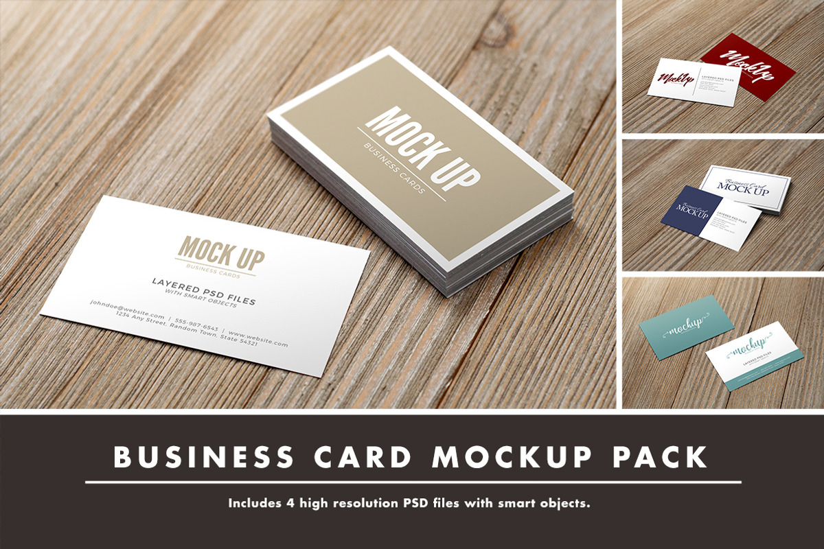 Business Card Mockup Pack on Wood, a Print Template by Haynie Design Co. (Photo 1 of 5)