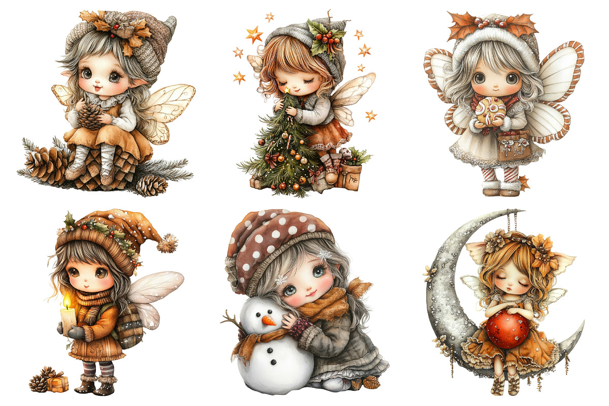 Christmas Whimsical Fairy Clipart, an Illustration by Daily.Designs (Photo 3 of 5)