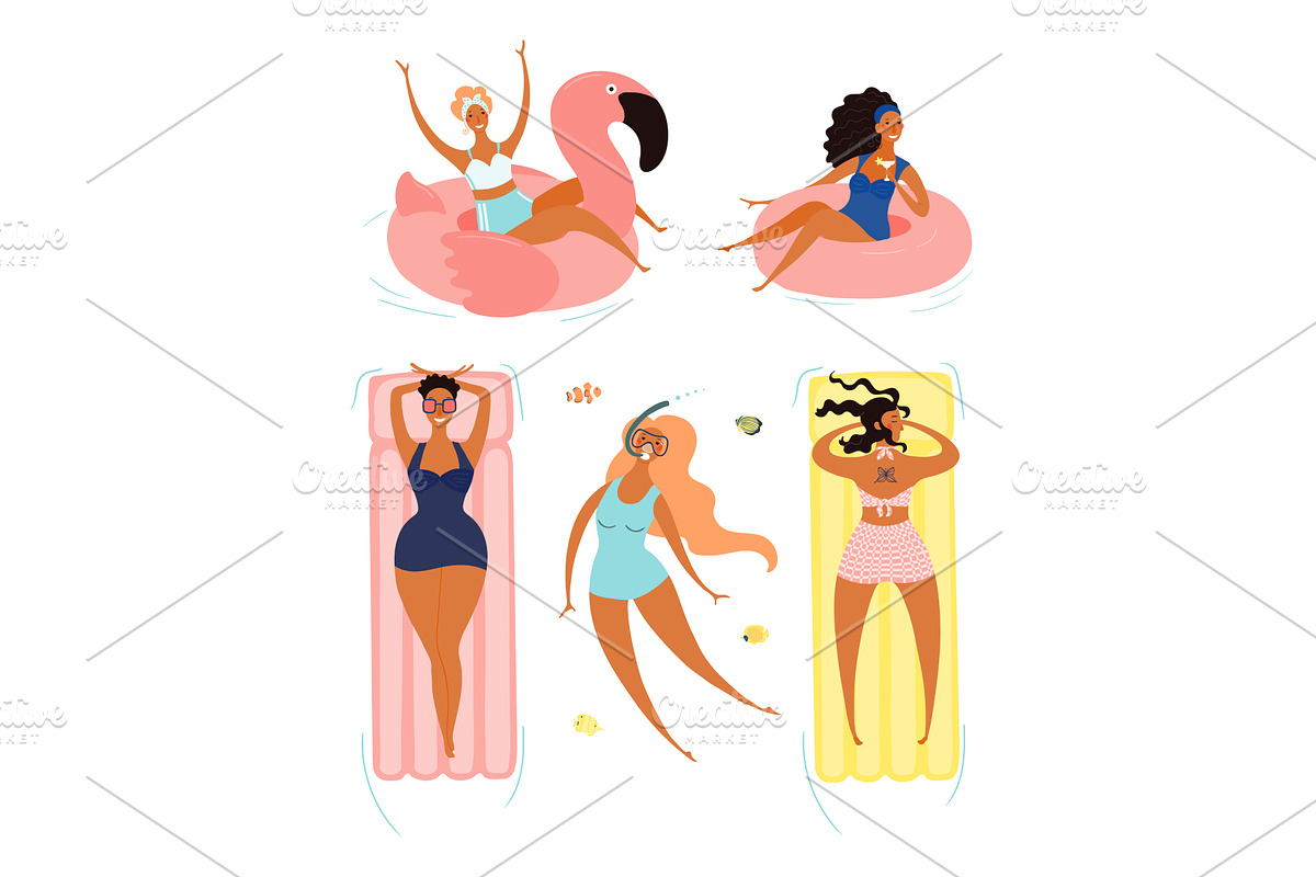 Women in swimsuit, riding pool, a Person Illustration by sceptical cactus