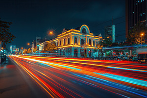 Evening traffic lights in motion, a Photo by Pavel_design