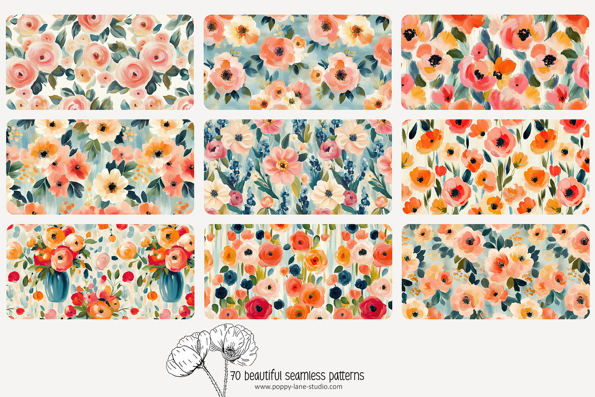 70 painterly floral seamless pattern, a Pattern Graphic by Poppy Lane Studio (Photo 2 of 10)