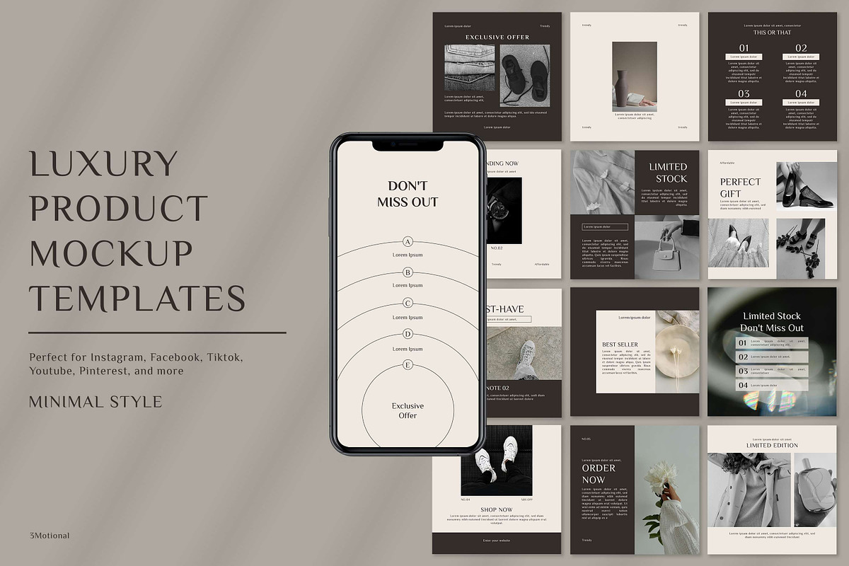 60 Luxury Product Mockup Templates, a Social Media Template by 3Motional (Photo 3 of 10)