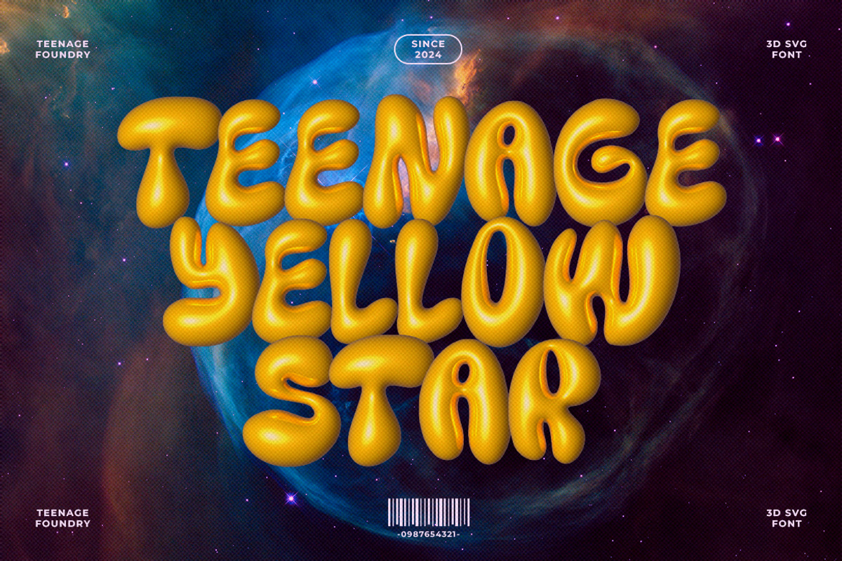 Teenage Yellow Star – 3D SVG Font, a Sans Serif Font by TeenageFoundry (Photo 1 of 6)