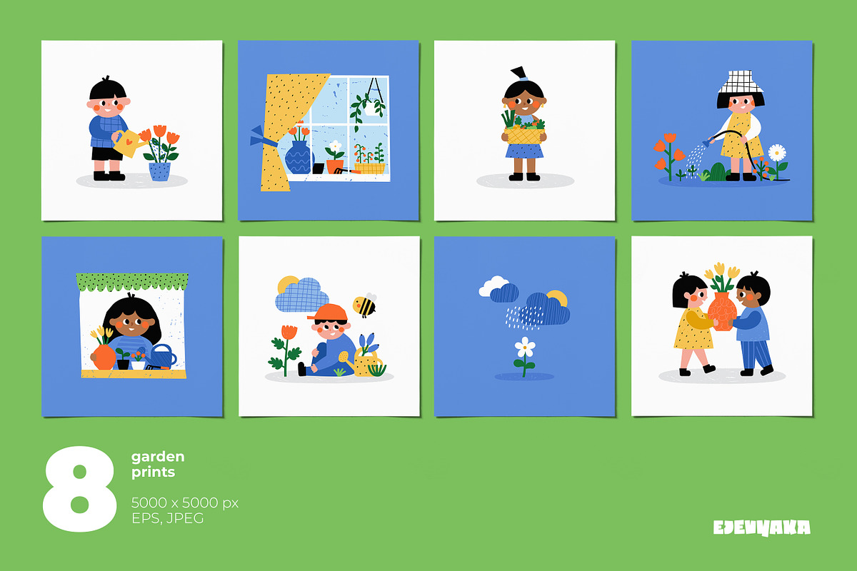 Kids Garden Clipart, Cards, Patterns, a Seasonal Illustration by Ejevyaka (Photo 2 of 6)