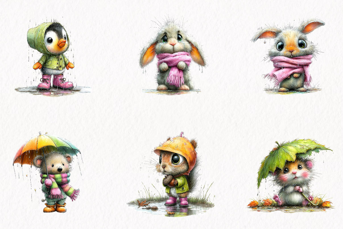Rainy Day Animals Watercolor Clipart, an Animal Illustration by fashionaddict (Photo 4 of 7)