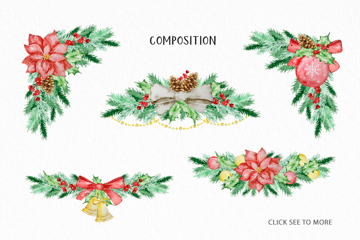 Watercolor Christmas Stocking Set, a Seasonal Illustration by SvetaArtStore (Photo 5 of 10)