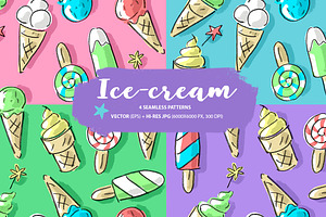 Set: seamless pattern with ice-cream