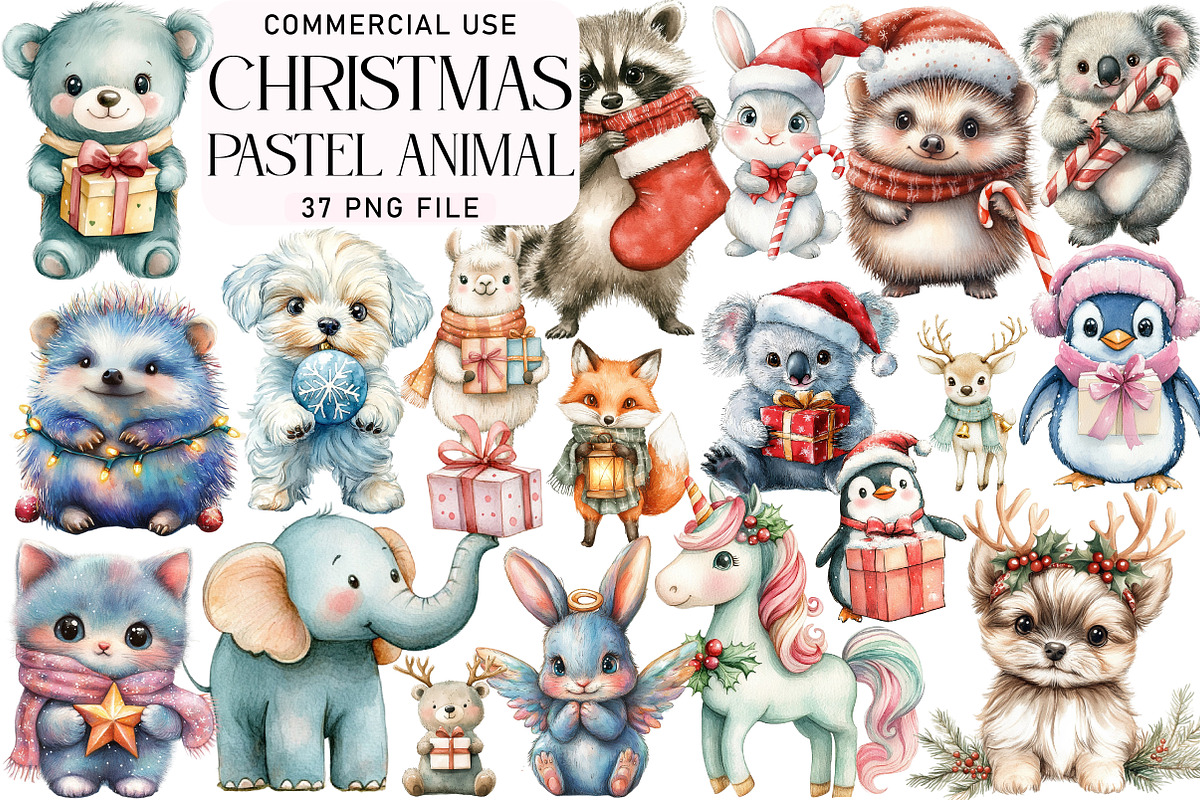 Cute Pastel Animal Christmas Clipart, an Illustration by Daily.Designs (Photo 1 of 4)
