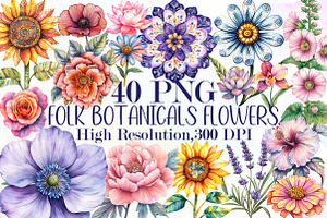 Pastel Folk Art Botanicals Flowers P, an Illustration by Sublimation Artist