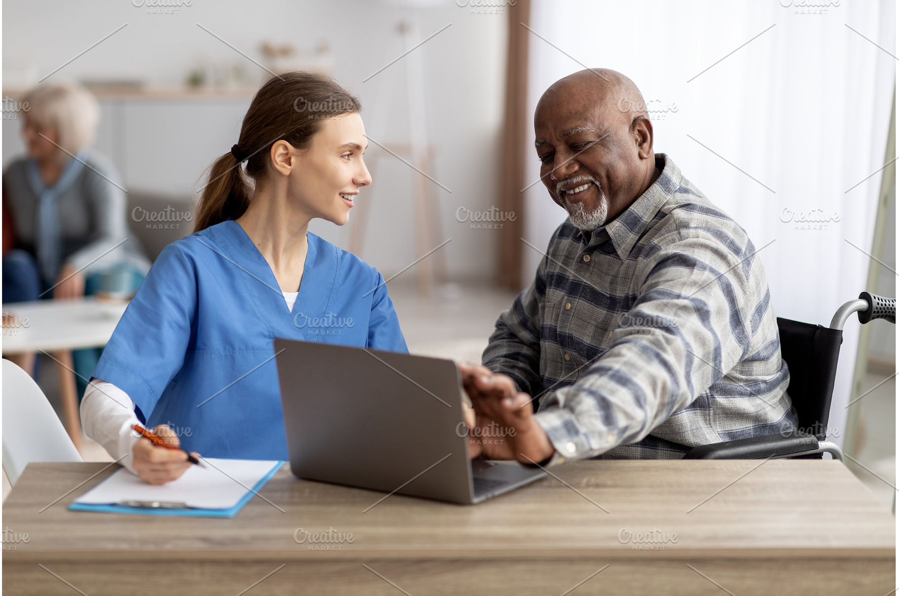 Friendly nurse assisting senior, a Person Photo by Prostock-Studio